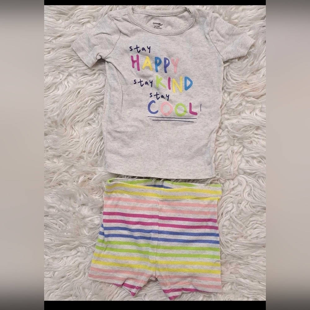 Brand New Colorful Graphic Tee and Striped Shorts Set